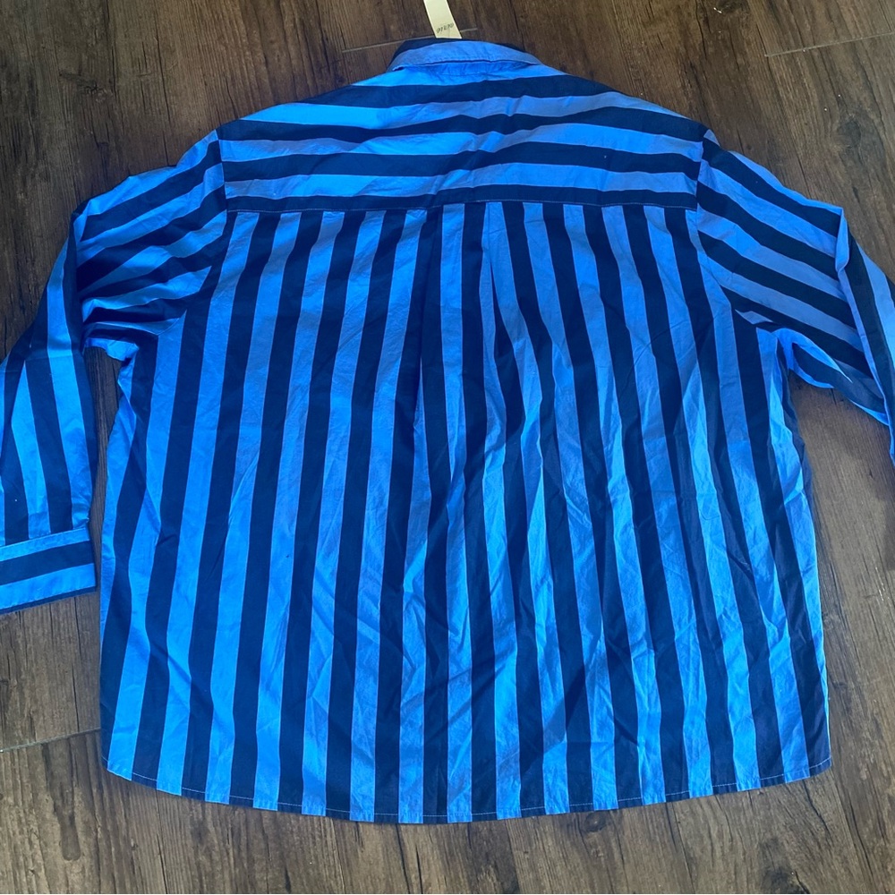 Striped Blue Button-Up Shirt - Women's Blue Stripe Top - Picture 6 of 7